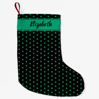 Black and Emerald Green Polka Dots Personalisiert Kleiner Weihnachtsstrumpf