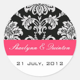 Black and Fuchsia Damask Wedding Sticker