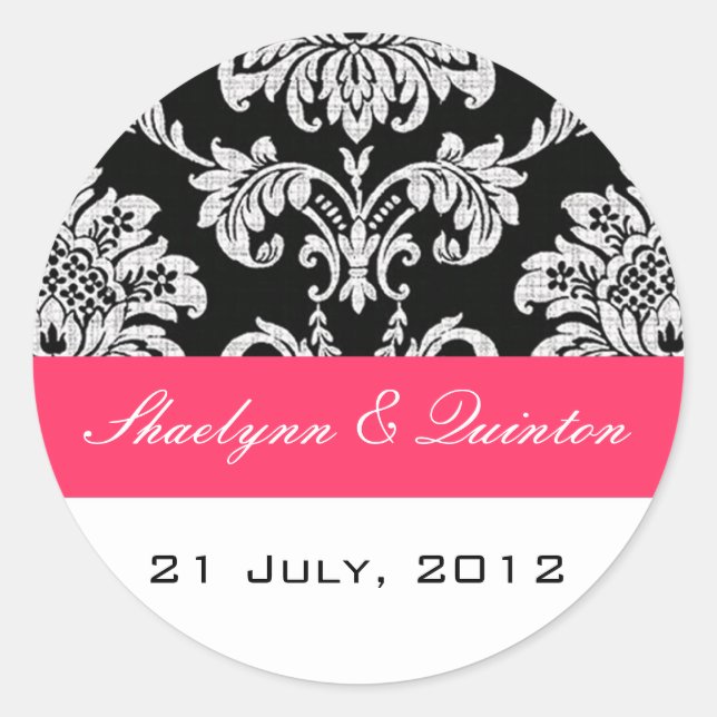 Black and Fuchsia Damask Wedding Sticker (Vorderseite)