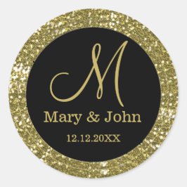 Black and Glitzer Gold Wedding Monogram Siegel Runder Aufkleber