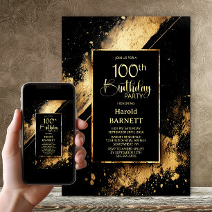 Black and Gold 100. Geburtstagsparty Einladung