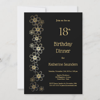 Black and Gold 18. Geburtstags Dinner Party Einladung