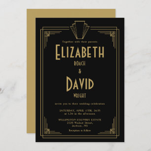 Black and Gold 1920er Art Déco Hochzeit Einladung