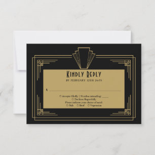 Black and Gold 1920er Art Déco Hochzeit RSVP Karte