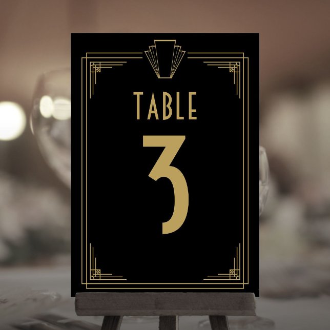 Black and Gold 1920er Jahre Art Déco Hochzeit Tisc Einladung (Black And Gold 1920s Art Deco Wedding Table Number)