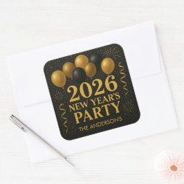 Black And Gold 2026 New Year Party Quadratischer Aufkleber