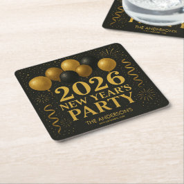 Black And Gold 2026 New Year Party Rechteckiger Pappuntersetzer