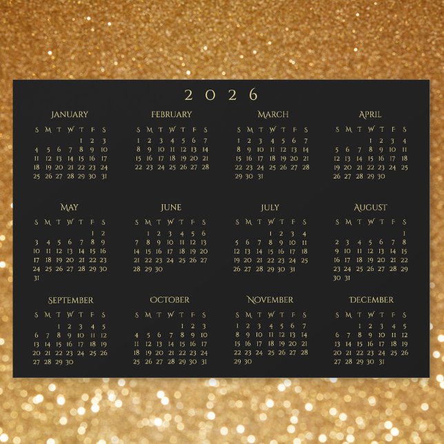 Black and Gold 2026 Yearly Calendar Magnetic Card Magnetkarte (Black and Gold 2026 Yearly Calendar Magnetic Card)