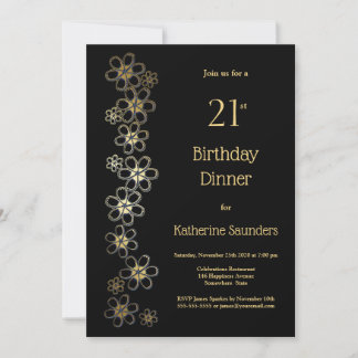 Black and Gold 21. Geburtstags Dinner Party Einladung