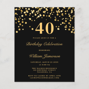 Black and Gold 40. Geburtstag Party Flyer