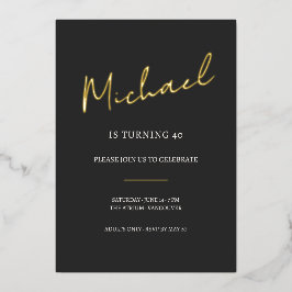 Black and Gold 40th Birthday Celebration Folieneinladung