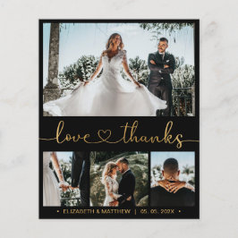 Black and Gold 4 Foto Collage Wedding Vielen Dank Flyer