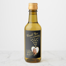 Black and Gold 50. Geburtstag Foto Vielen Dank Weinetikett