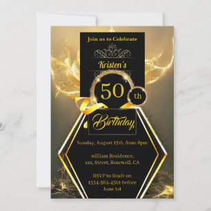 Black and Gold 50. Geburtstagsfeier Einladung