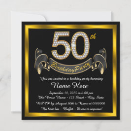 Black and Gold 50. Geburtstagsparty Einladung