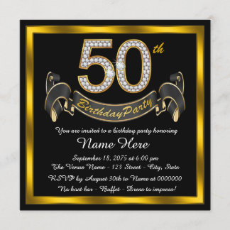 Black and Gold 50. Geburtstagsparty Einladung