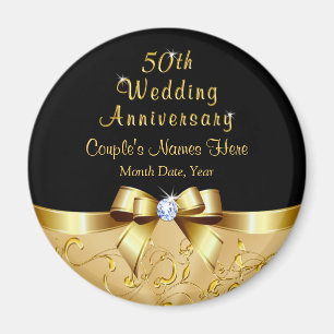 Black and Gold, 50. Wedding Anniversary Favors Magnet