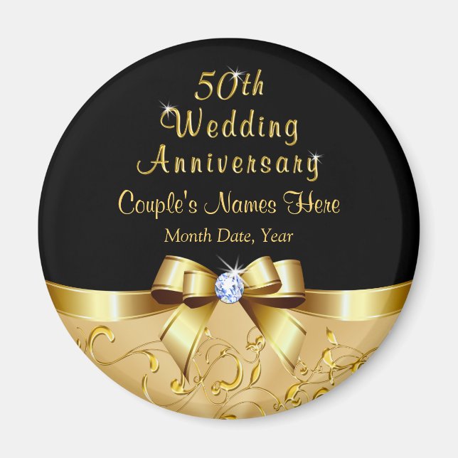 Black and Gold, 50. Wedding Anniversary Favors Magnet (Vorne)