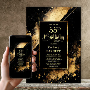 Black and Gold 55. Geburtstagsparty Einladung