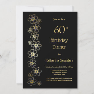 Black and Gold 60. Geburtstags Dinner Party Einladung