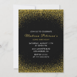Black and Gold 62. Geburtstag Glam Glitzer Einladung