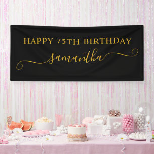 Black and Gold 75. Geburtstag Girly Swash Name Banner