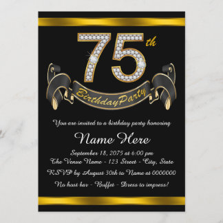 Black and Gold 75. Geburtstagsparty Einladung