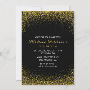 Black and Gold 77. Geburtstag Glam Glitzer Einladung