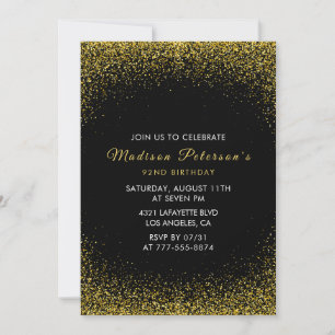 Black and Gold 92. Geburtstag Glam Glitzer Einladung