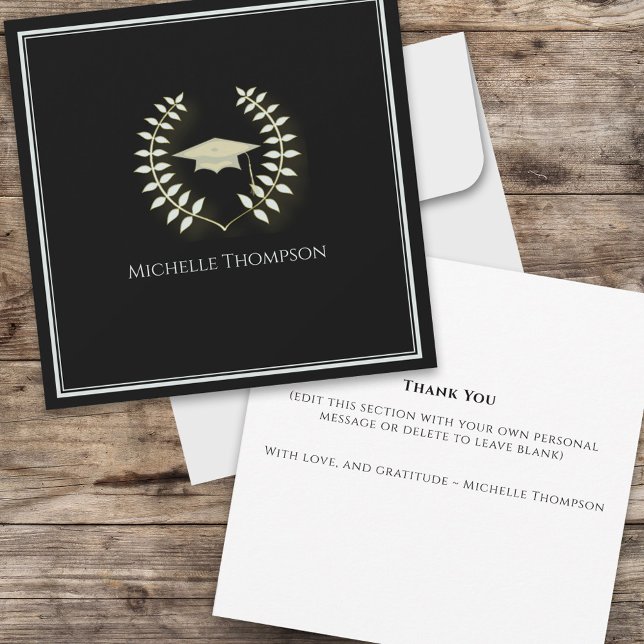 Black and Gold Abschluss Vielen Dank für Ihre Aufm Karte (Black and gold classic graduation thank you card)