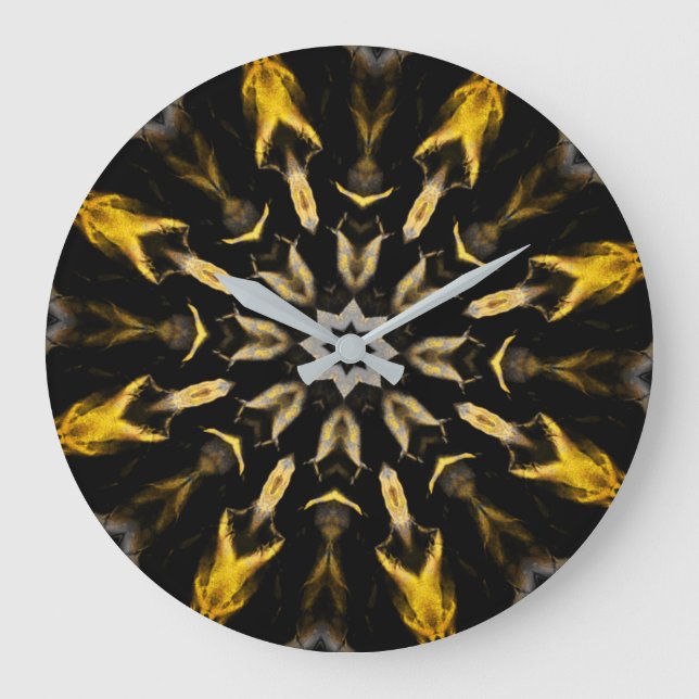 Black and Gold Abstrakt Mandala Große Wanduhr (Vorderseite)