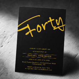 Black and Gold Adult 40. Geburtstag Party Einladung
