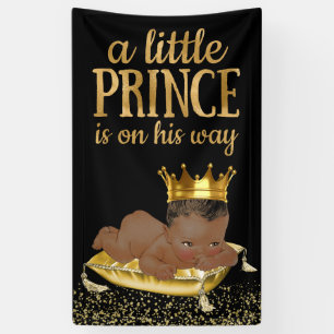 Black and Gold African American Prince Baby Dusche Banner