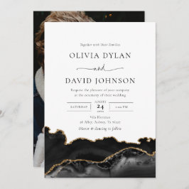 Black and Gold Agate Foto Einladung zur Hochzeit