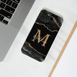 Black and Gold Agate Geode Monogram iPhone iPhone 14 Hülle
