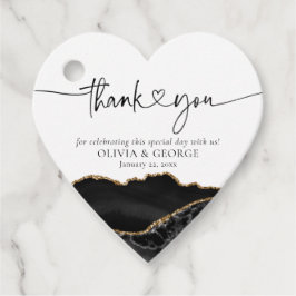 Black and Gold Agate Wedding Heart Fevor Tags Geschenkanhänger