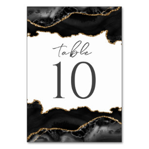 Black and Gold Agate Wedding Table Card Tischnummer