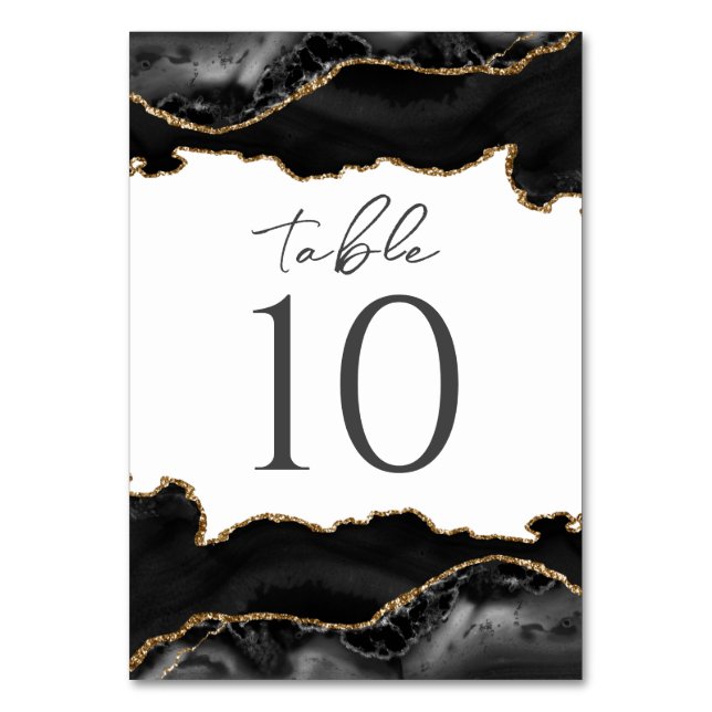 Black and Gold Agate Wedding Table Card Tischnummer (Vorderseite)