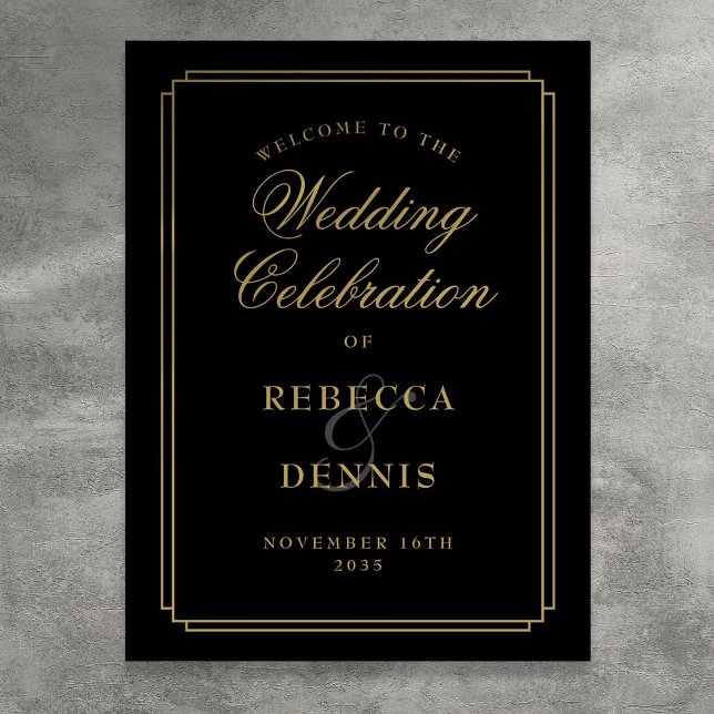 Black and Gold Art Deco Begrüßungszeichen Poster (Black And Gold Art Deco Wedding Welcome Sign)