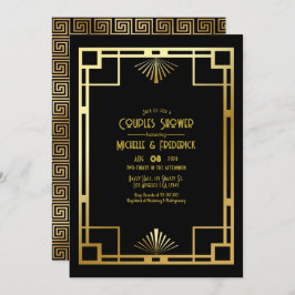 Black and Gold Art Deco Couples Shower Photo Einladung