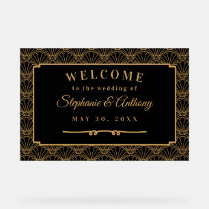 Black and Gold Art Deco Fan Blume Hochzeit Acrylschild