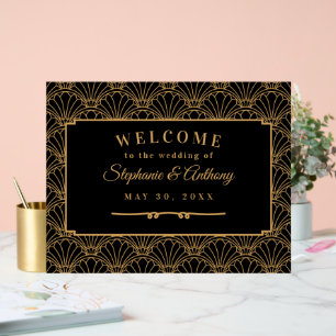 Black and Gold Art Deco Fan Blume Hochzeit Acrylschild