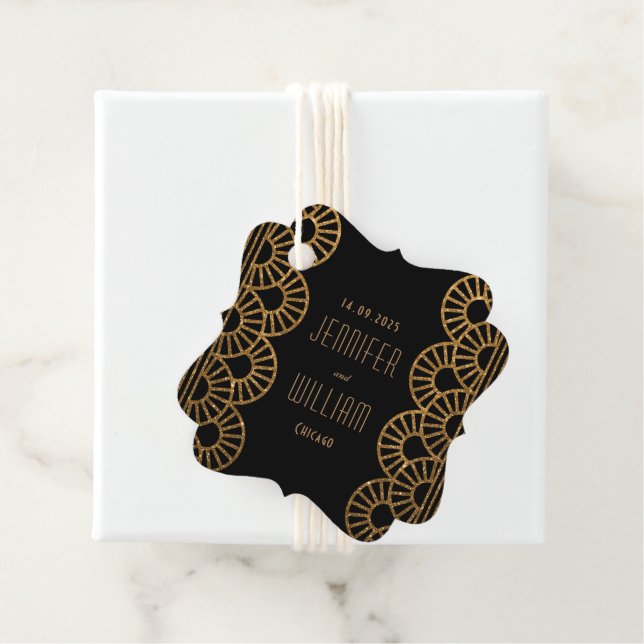 Black and Gold Art Deco Gatsby Style Wedding Geschenkanhänger (Beispiel)