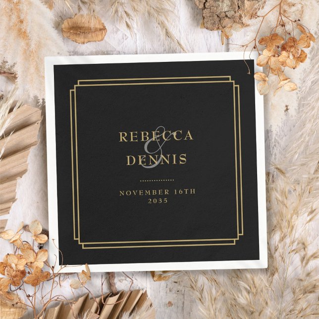 Black and Gold Art Deco Hochzeit Serviette (Black And Gold Art Deco Wedding Napkins)