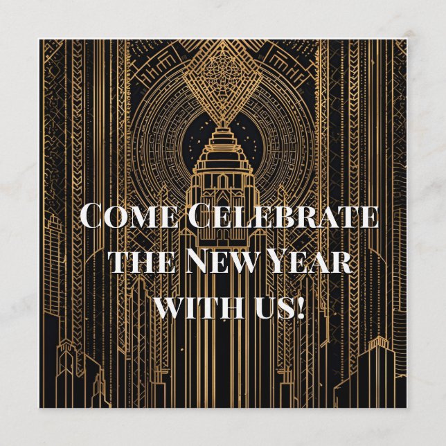 Black and Gold Art Deco Invitation Einladung (Vorderseite)