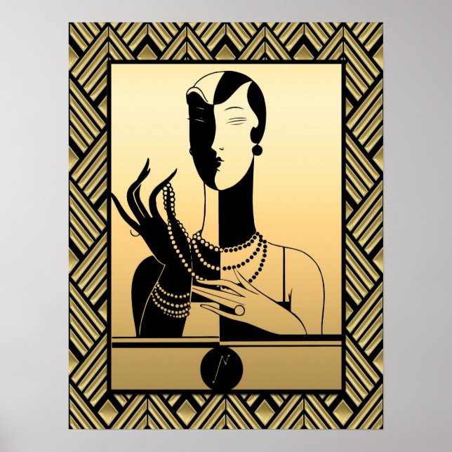 Black and Gold Art Deco Lady Poster (Vorne)