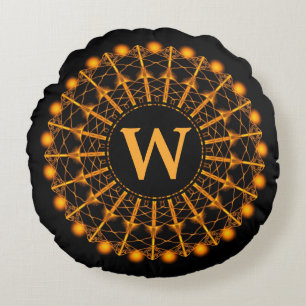 Black and Gold Art Deco Mandala - Personalisiert Rundes Kissen