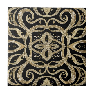 Black and Gold Art Deco Ornate Design Fliese