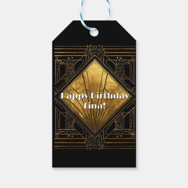 Black and Gold Art Deco Paper Napkins Geschenkanhänger (Vorderseite)