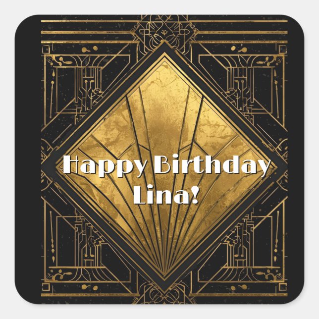 Black and Gold Art Deco Paper Napkins Quadratischer Aufkleber (Vorderseite)